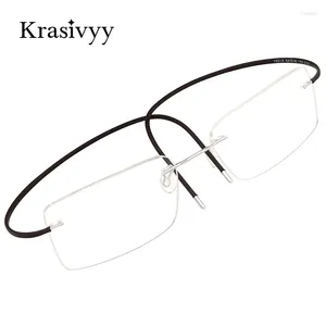 Solglasögon ramar Krasivyy Titanium Square Rimless Glasses Frame Men Brand Designer Ultralight Optical Gyeglasses Women Classics Frameless