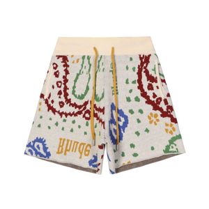 RHUDE Letter Cashew Flower Wool Jacquard Casual Capris American High Street FOG Fashion Brand Loose Drawstring Shorts