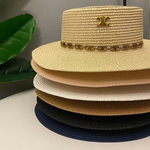 와이드 브림 모자 버킷 모자 럭셔리 브랜드 밀짚 모자 디자이너 버킷 모자 패션 여성 탑 모자 여름 해변 태양 보호 캡 짚을 넓은 넓은 브림 모자
