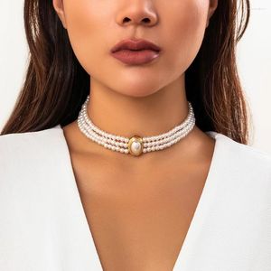 Kedjor Multilayer Vintage Imitation Pearl Short Choker Necklace For Women Trendy Elegant Goth Rhinestone Clavicle Chain Wed Accessories