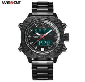 WEIDE Mens Sports Auto Data Semana Exibir quartzo digital Aço inoxidável Bandwatch de pulso Black relógio Relogio masculino hour7383387