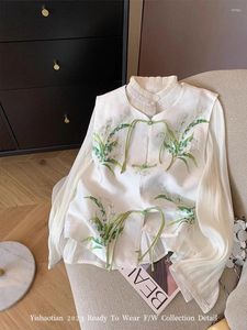 Women's Vests Fashion Design Y2K 2024 High-end Spring Summer Jacquard Top Chinese Tang Attire Retro Embroidery Elegant Lady Blouse Female