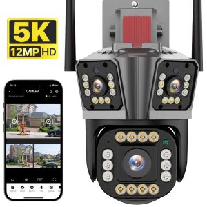 카메라 Wi -Fi IP 카메라 5K 12MP HD 3 렌즈 PTZ 카메라 실외 2K 듀얼 렌즈 모션 탐지 보안 카메라 방수 감시.