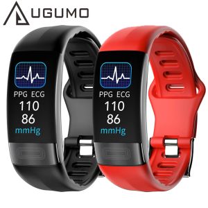 Bileklikler Ugumo EKG Akıllı İzle Erkekler Kadın Sıcaklığı Kan Basıncı Kalp Hızı Monitörü Akıllı Bant Fitness Tracker Sport Akıllı Bilezik