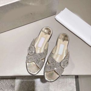 Spring/summer New Water Diamond Round Buckle Sandals Cross Chain Flat Shoes Fashion Daily Open Toe Slippers for Women