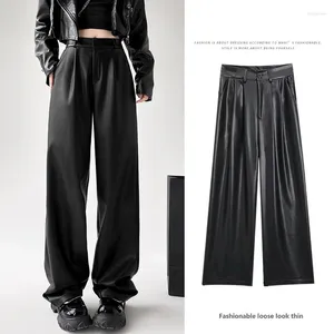 Frauenhose 2024 Frühling Herbst Frauen hohe Taille PU Leder lässig weibliche Elastizität in voller Länge für Streetwear