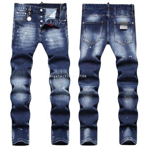 Mäns jeans 2024 Second Square Red Street Trendy Men's Jeans Fashion Charm Lacked Slim Print Pencil Mid-Rise Pants Men