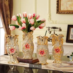 Vases European StyleGilt Frosted Porcelain Vase Vintage Advanced Ceramic Flower For Room Study Hallway Home Wedding Decor