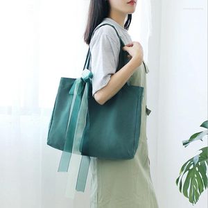 Shoulder Bags Fashion Women Cloth Canvas Tote Bag Bow Ladies Duty Environmental Shopping Small Fresh