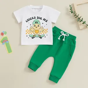 Clothing Sets Chicks Dig Me Baby Easter Outfits Infant Boy Girl Cute Letter Short Sleeve T-shirt Top And Long Pants 2Pcs