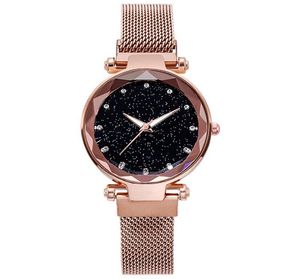 Mulheres casuais românticas Sky Sky Wrist Watch Bracelet Leather Rhinestone Designer Ladies Relógio Simples Dress Gift1447813