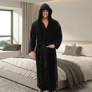 Roupas domésticas Coral lã de lã de banheira luxuosa masculina com capuz com cinto ajustável Ultra Soft absorvente manto masculino bolsos de pelúcia