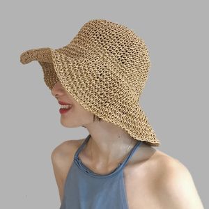 Enkel tjej raffia solhatt bred grim diskett sommarhattar för kvinnor strand panama halm kupol hink hatt femme skugga hatt 240325