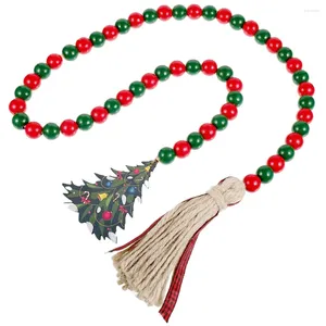 Decorative Figurines Christmas Wooden Beads Tassel Beaded Pendant Home Decoration Xmas Party Hanging Ornament Creative Tree Ornaments