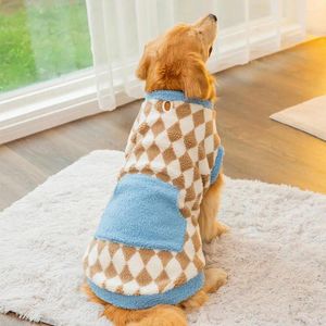 Dog Apparel Pet Soft Warm Checked Pattern Clothes Stylish Two-leg Design With Pockets For Comfortable Pullover Small