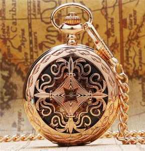 Luxury Rose Gold Hollow Chinese Grilles Design Pocket Watch Handwind Mechanical Clock Pendant Chain Gift for Women Men Reloj de bo6288631