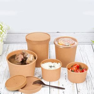 Disposable Cups Straws 50 Pcs Porridge Bucket Travel Dessert Paper Soup Take-out Food Barrel