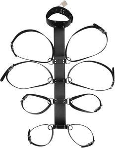 Back Handcuffs Bondage Set with Collar, Strong Leather Hand and Arm Cuffs, Adjustable Collar with 1 Lock and 2 Keys, Restraining Set for Couples, SM BDSM Sex Toys