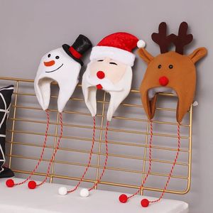 Christmas Hat Child Adult Brushed Cloth Long Rope Cartoon Snowman Elk Santa Claus Hat for Kid Gift Christmas Atmosphere Decor