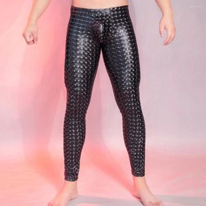 Women's Panties Sexy Men Elastic Oil Shiny PU Embossed Slim Pants Shaping Legging Lingeries Pajama Trousers Seductive Nightclub Male