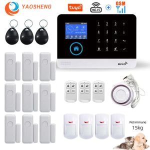 KITS TUYA WIRELESS WIFI GSM Sistema de alarme de segurança em casa com detector de sensor de movimento PIR PET PET compatível com Alexa Google Home