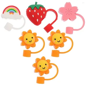 Disposable Cups Straws 6 Pcs Straw Dust Plug Drinking Caps Tips End Cover Strawberry Protectors Silicone Supplies