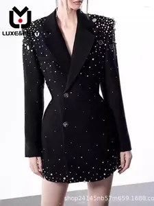 Women's Suits LUXE&ENVY Black Light Mature Style Heavy Nail Bead Suit Coat Spring Wear French Excellent Fashion Versatile