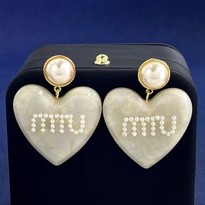 Earrings M House Stud French light luxury fashion pearl heart shaped heart pendant earrings, brass plated 18k gold white earrings jewelry Valentine's Day gift