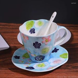 Kubki nordyckie duszpasterskie ceramiczne ręcznie pomalowane płaszcz Kwiat Office Puchar woda 300 ml set śniadanie popołudniowy herbata kawiarnia