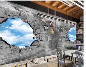 Duvar Kağıtları 3D Stereoskopik Yaratıcı Duvar Kağıdı Gökyüzü Kırık Tuğla Duvar Po Duvarlar için Ev Dekorasyonu