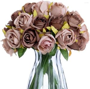 Decorative Flowers Artificial 24 Heads Silk Roses Bridal Wedding Bouquet Flower Arrangements Home Office Birthday Party Baby Shower Decor