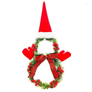 Decorative Flowers Lighted Christmas Wreath Pine Needle Red Fruits Decoration With Hat And Bow For Front Door Home