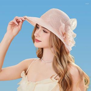 女性のための広い帽子の太陽夏の結婚式キャップエレガントな花uv保護2024ファッションバケーションビーチハット