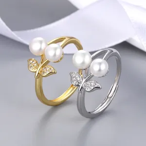 Cluster Rings Natural Freshwater Pearl 6m Micro Diamond Zircon Fashionable And Simple Cherry Double Bead Ring Light Luxurious Adjustable