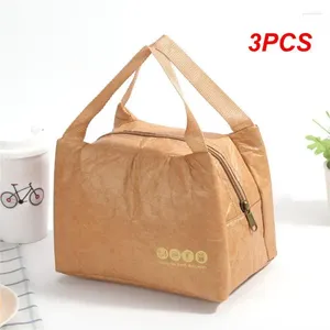 Storage Bags 3PCS Kraft Paper Collapsible Cold Retention Food Cooler Bag Dust-proof Aluminum Picnic Hiking Thermal Insulated Lunch