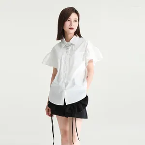 女性のブラウスZhongchuang Rizhen 2024 Summer Designer Lace Shortleeved Shirt Design Sense Niche Lapel Top