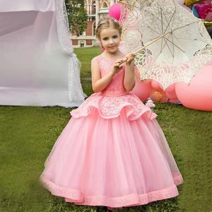 Girl Dresses Sleeveless Ground Length Lace Flower Girls For Wedding First Communion Party Prom Princess Pageant Gown