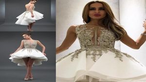 Çarpıcı Yüksek Düşük Sırtsız Homecoming Balo Elbiseleri Aplike Sheer Bileau Boyun Bir Çizgi Boncuklu Parti Kokteyl Elbise Katmanlı Organza6403134