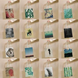 Storage Bags Forest Creative Pattern Reusable Shopping Bag Canvas Tote Printing Eco Shopper Shoulder