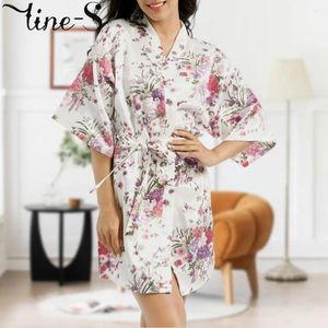 Hemkläder traditionell v hals blommig tryckt kimono nattklänning japansk stil damer sommar cardigan mantel långärmad sömnkläder outfit