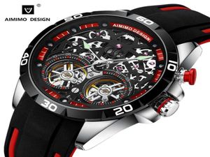 Wrist watch AIMIMO DESIGN Men039s Double tourbillon Automatic Hollow out Machine Watches Men Luminous Waterproof 30M Clock Relo7153629