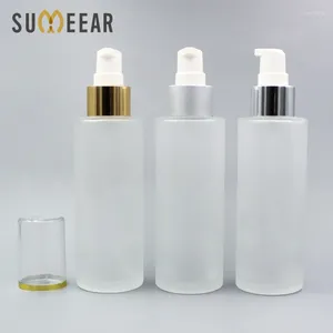 Storage Bottles 100ml Frosted Glass Emulsion Bottle Essential Oil Acrylic Lid Press Pump Head Liquid Foundation Empty Cosmetic