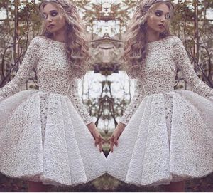 Long Sleeves Homecoming Dresses All White Lace Applique Prom Dresses Short Back Zipper Tiered Ruffle Custom Made Formal Occasion P7747310