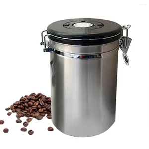 Garrafas de armazenamento vasilhas de café em aço inoxidável com rastreador de data recipiente de comida de cozinha para terrenos