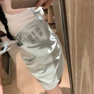 Designer Summer Women's Fashion Academy Wind Suspenders Dress Press Drill Casual suspenders Denim Dress Luxury Embroidery letter ladies skirt Light blue pink