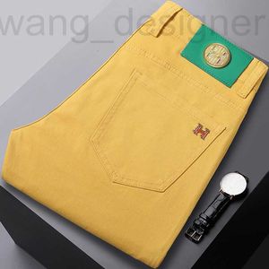 Men's Pants designer Hong Kong Summer Thin Ginger Yellow Jeans Trendy Brand Embroidered Korean Edition High end Luxury Slim Fit UN4L