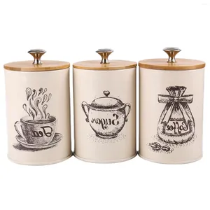 Aufbewahrung Flaschen 3x Retro Tee Kaffee Zucker Kanister Jar Pots Zinneisen mit Deckel