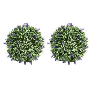 Decorative Flowers 2 Pcs Artificial Outdoor Plants Boxwood Balls Lavender Vase Filler Hanging Faux Topiary House Sphere Tree Grass Simulated