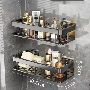 Stansfri badrumshyllor Väggmonterad schampo förvaringsställ för kökhållare Square Aluminium Bath Organizer Accessorie