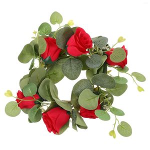 Fiori decorativi Anelli di ghirlanda artificiale per candele pilastri rosa inverno centrifloro a fiore tavoli da tavolo in plastica finta ghirlanda